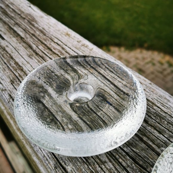 Pair of Discus Shaped Clear Glass Candle Stick Holders - Picture 3 of 13